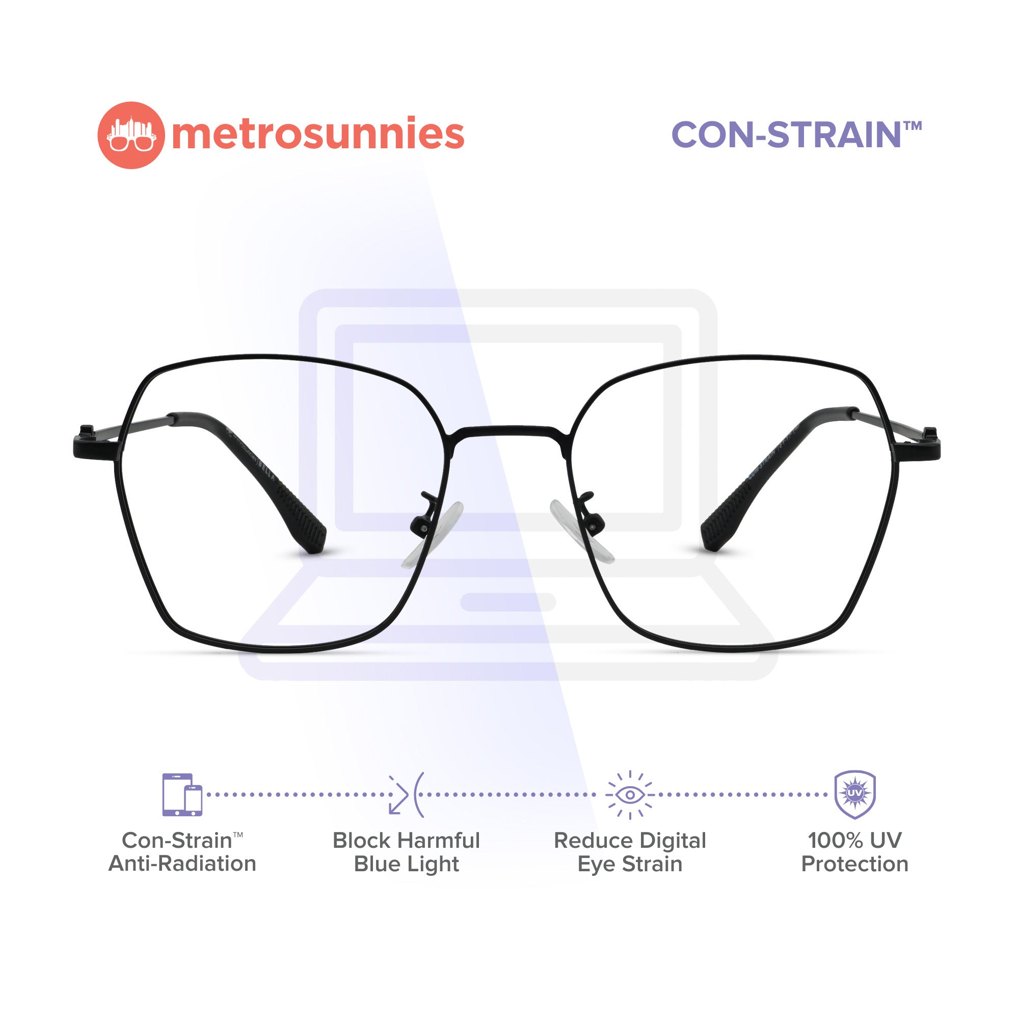 MetroSunnies Bella Specs (Black) / Con-Strain Blue Light / Anti-Radiation Computer Eyeglasses