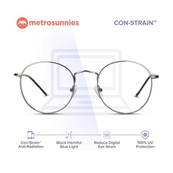 MetroSunnies Caesar Specs (Gray) / Con-Strain Blue Light / Anti-Radiation Computer Eyeglasses