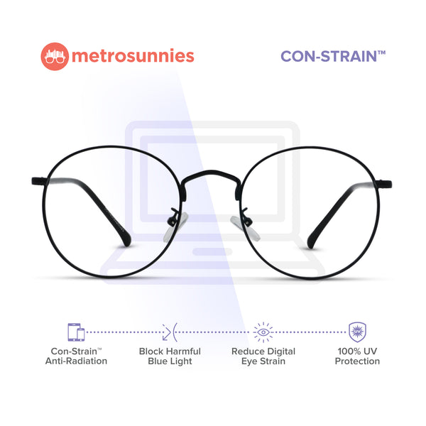 MetroSunnies Dreamer Specs (Black) / Con-Strain Blue Light / Anti-Radiation Computer Eyeglasses