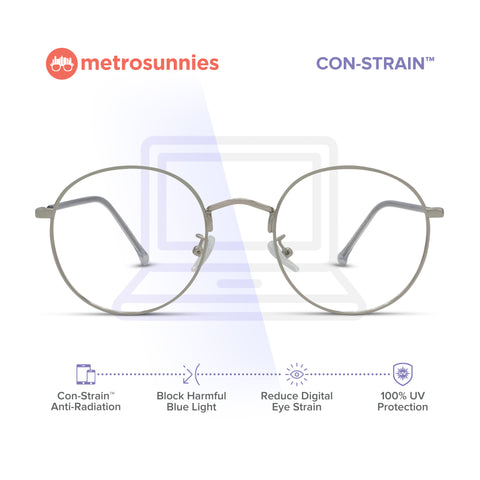 MetroSunnies Dreamer Specs (Silver) / Con-Strain Blue Light / Anti-Radiation Computer Eyeglasses