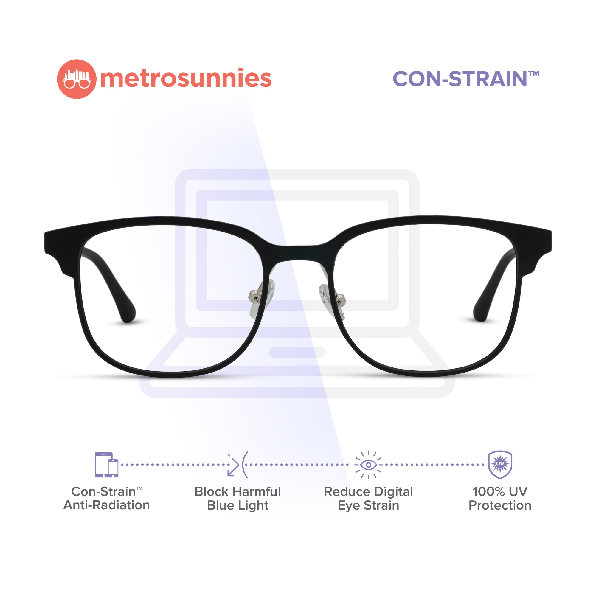 MetroSunnies Duke Specs (Black) / Con-Strain Blue Light / Versairy / Anti-Radiation Eyeglasses