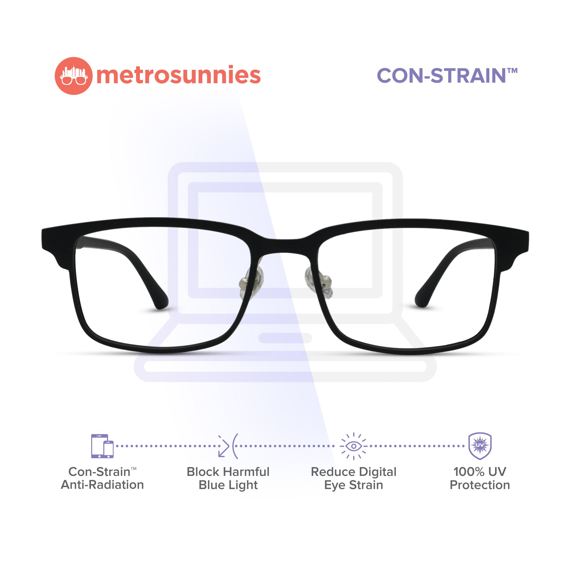 MetroSunnies Emperor Specs (Black) / Con-Strain Blue Light / Versairy / Anti-Radiation Eyeglasses