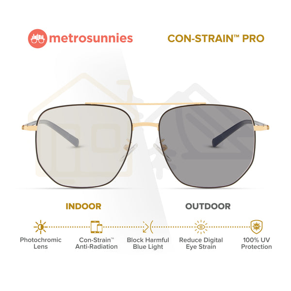 MetroSunnies Felix Specs (Black Gold) / Con-Strain Blue Light / Anti-Radiation Computer Eyeglasses