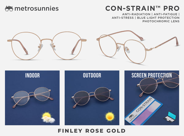 MetroSunnies Finley (Rose Gold) / Con-Strain PRO Photochromic Blue Light / UV400 / Anti-Radiation