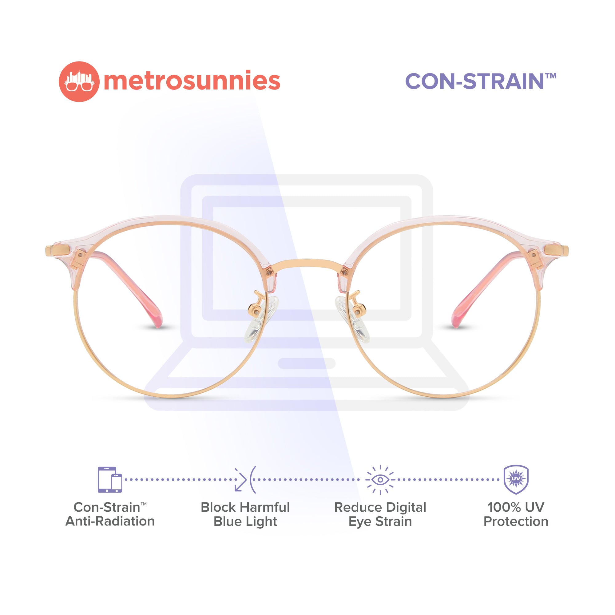 MetroSunnies Florence Specs (Pink) / Con-Strain Blue Light / Anti-Radiation Computer Eyeglasses