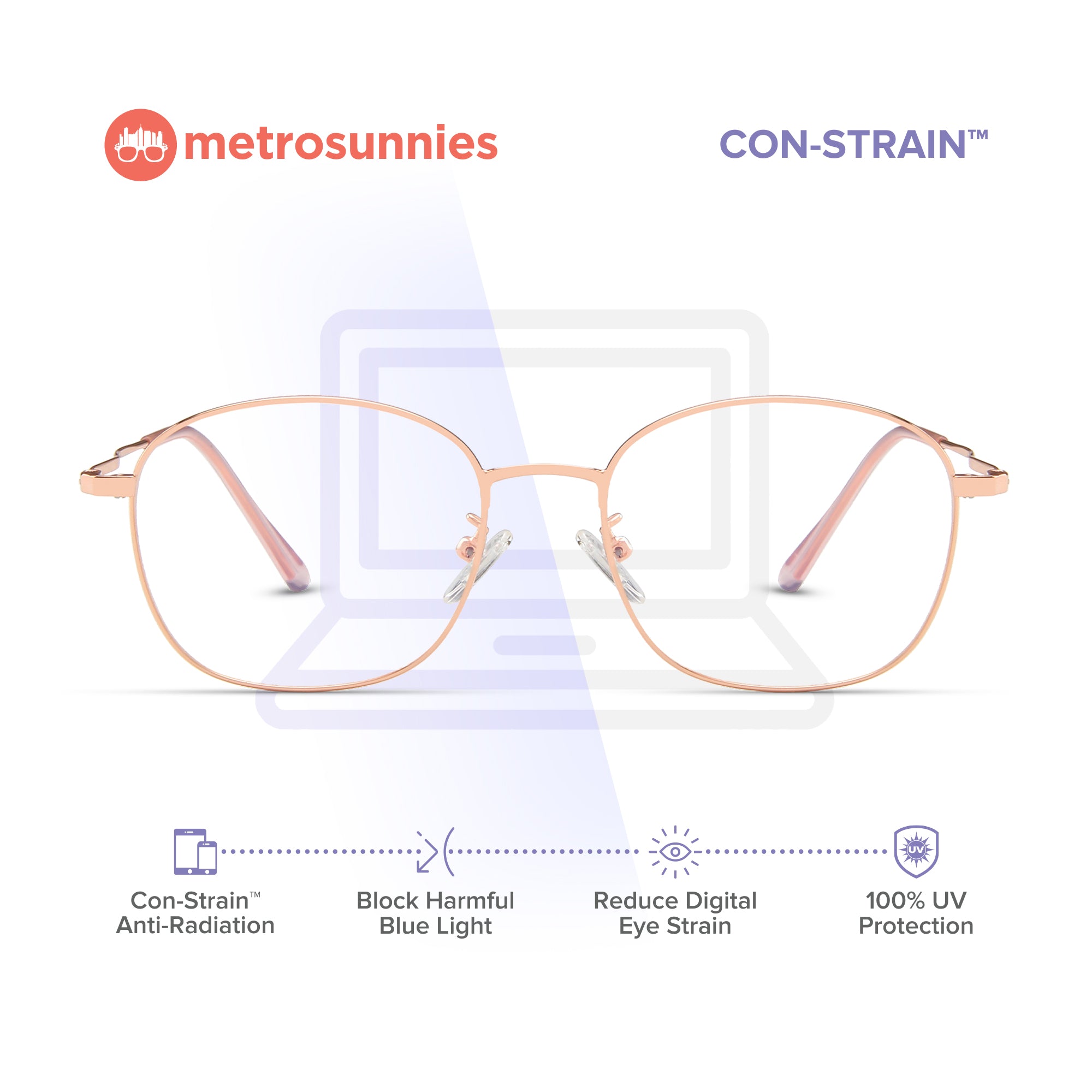 MetroSunnies Iggy Specs (Rose Gold) / Con-Strain Blue Light / Anti-Radiation Computer Eyeglasses