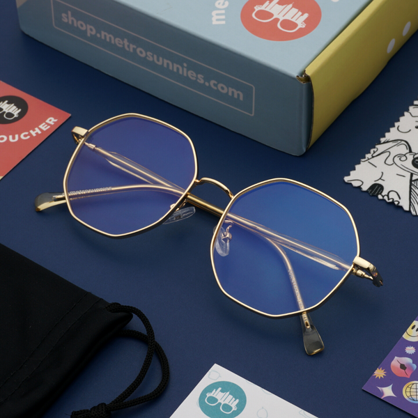 MetroSunnies Ike Specs (Gold) / Con-Strain Blue Light / Anti-Radiation Computer Eyeglasses