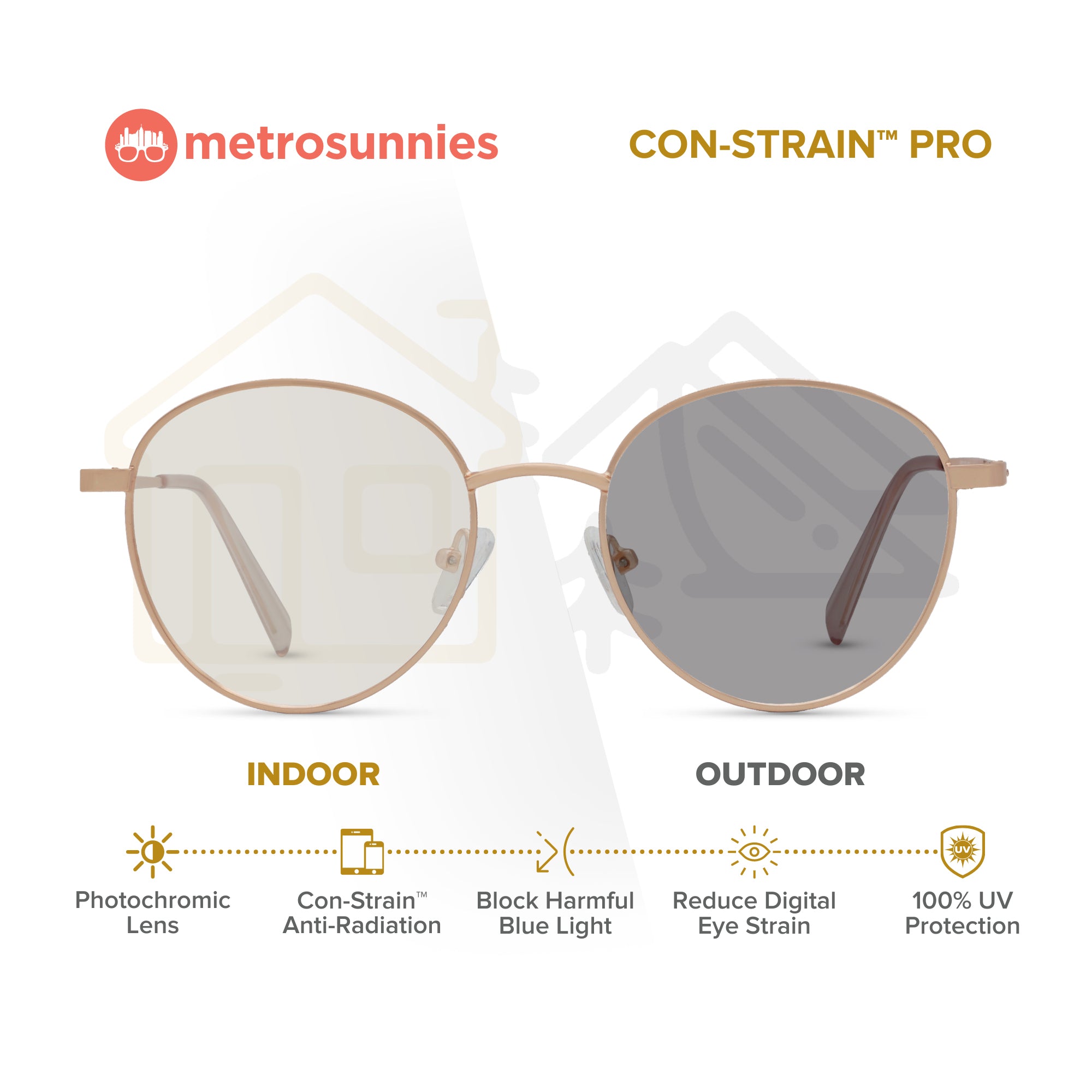 MetroSunnies Jensen Specs (Rose Gold) / Replaceable Lens / Eyeglasses for Men and Women