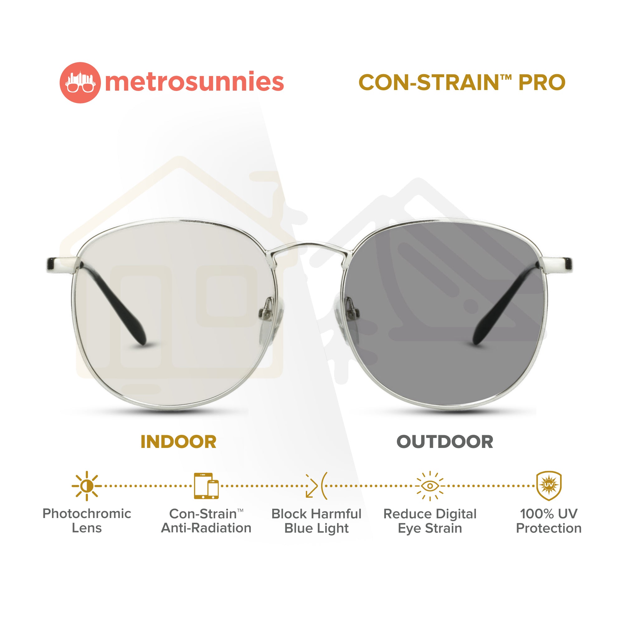 MetroSunnies Judge Specs (Silver) / Con-Strain Blue Light / Anti-Radiation Computer Eyeglasses