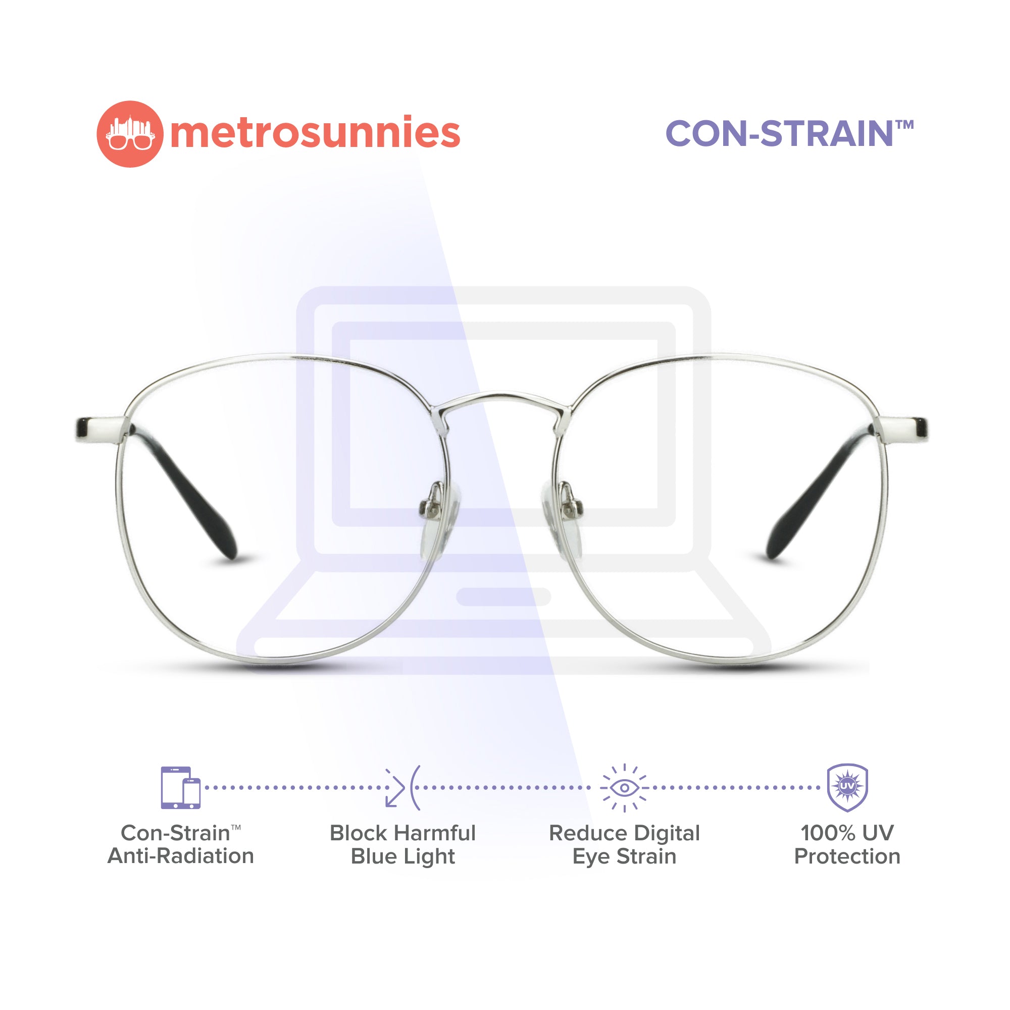 MetroSunnies Judge Specs (Silver) / Con-Strain Blue Light / Anti-Radia