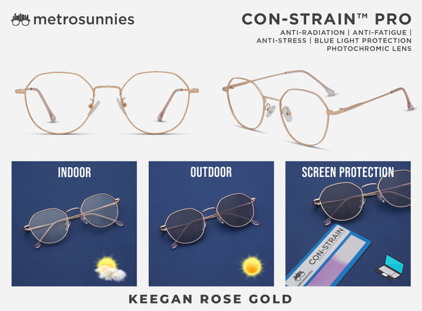 MetroSunnies Keegan (Rose Gold) / Con-Strain PRO Photochromic Blue Light / UV400 / Anti-Radiation