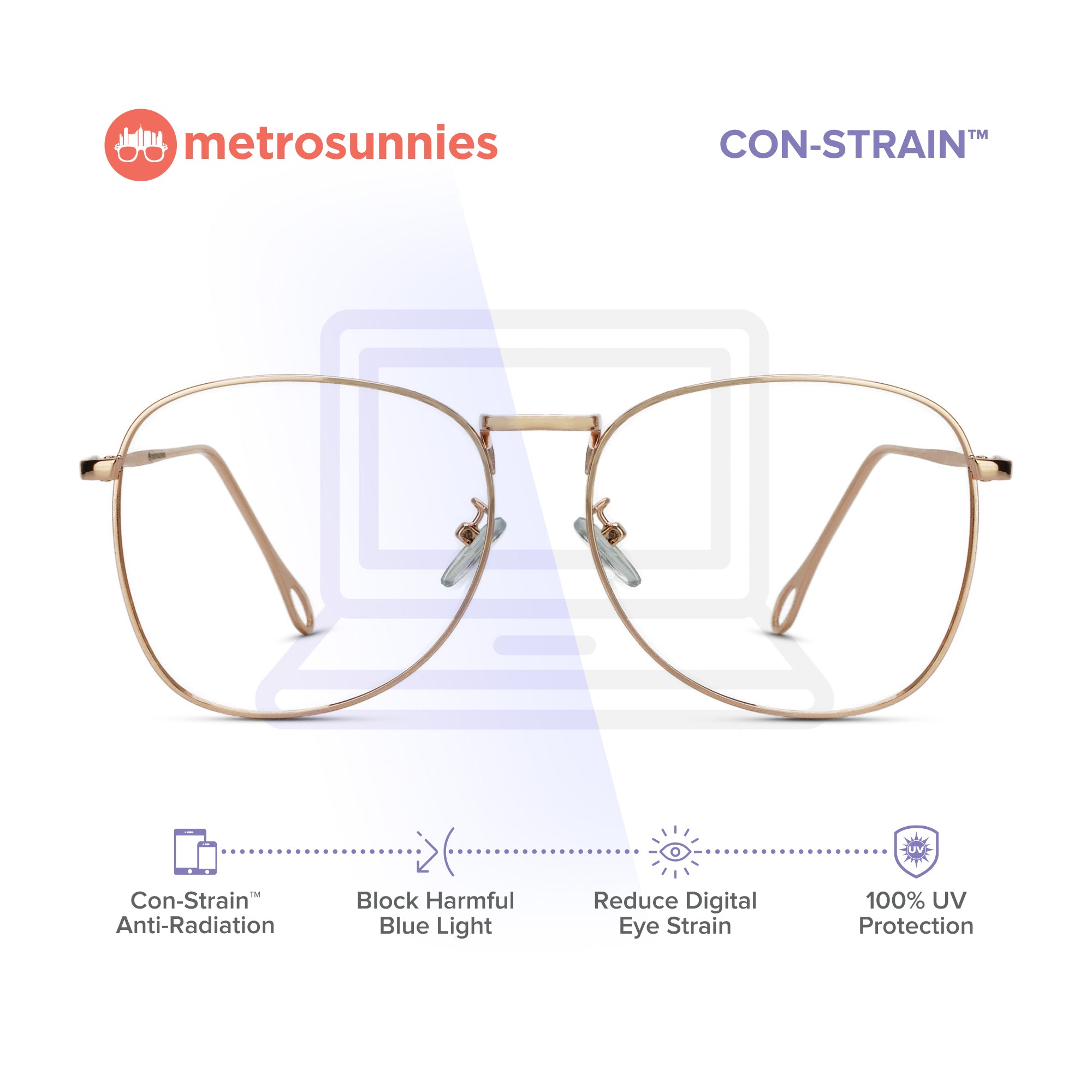 MetroSunnies Liege Specs (Rose Gold) / Con-Strain Blue Light / Anti-Radiation Computer Eyeglasses