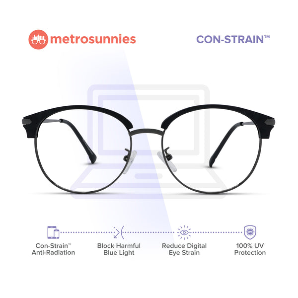 MetroSunnies Marcia Specs (Coal) / Con-Strain Blue Light / Anti-Radiation Computer Eyeglasses