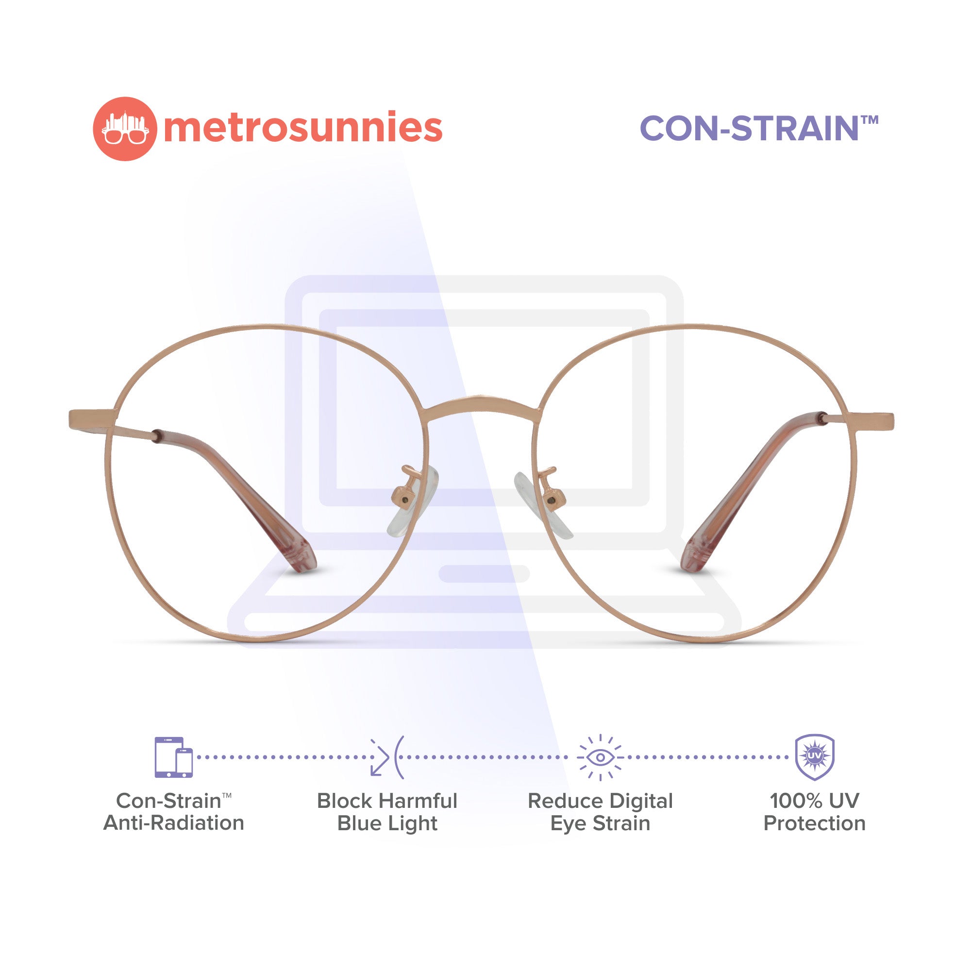 MetroSunnies Mason Specs (Rose Gold) / Con-Strain Blue Light / Anti-Radiation Computer Eyeglasses