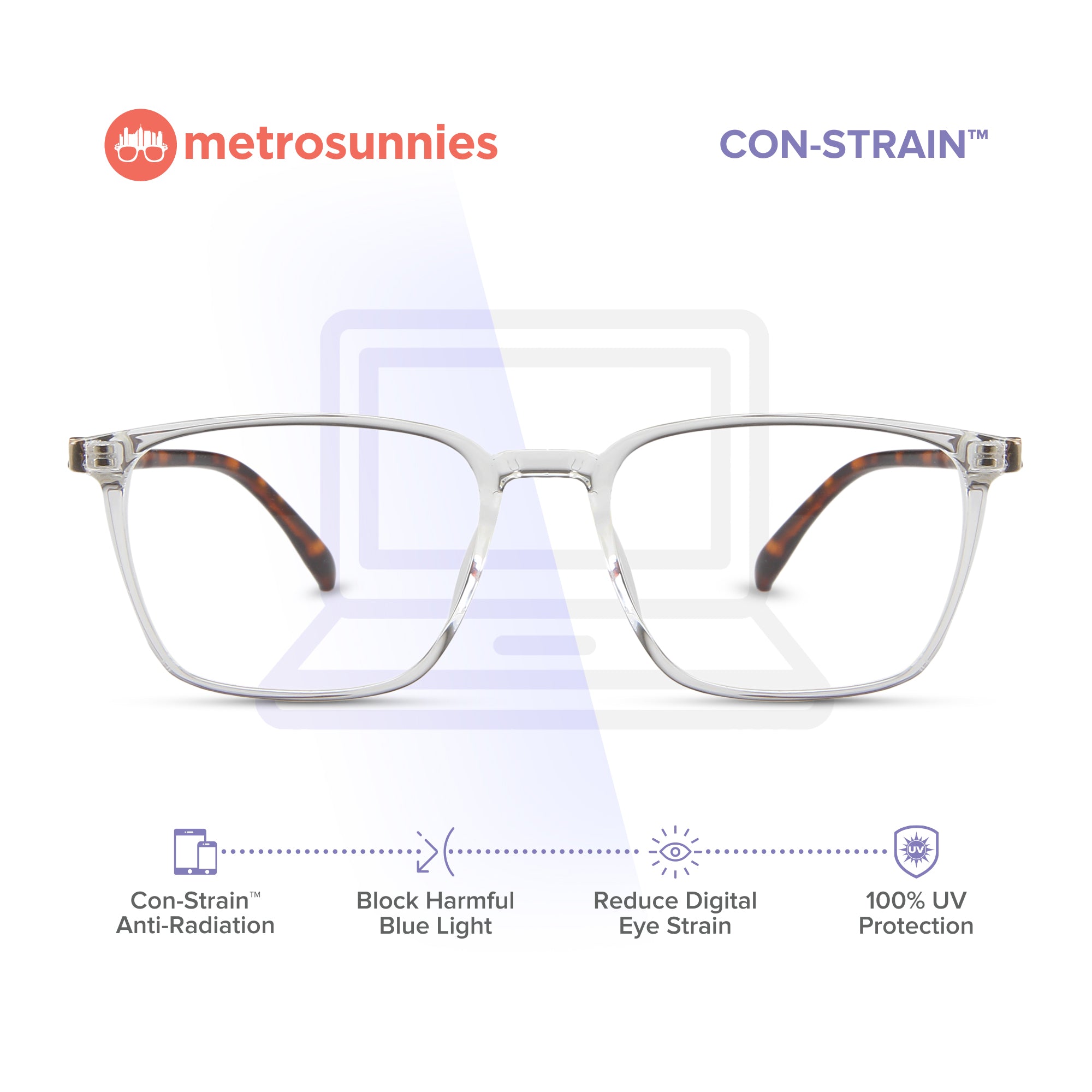MetroSunnies Maverick Specs (Clear) / Con-Strain Blue Light / Anti-Radiation Computer Eyeglasses