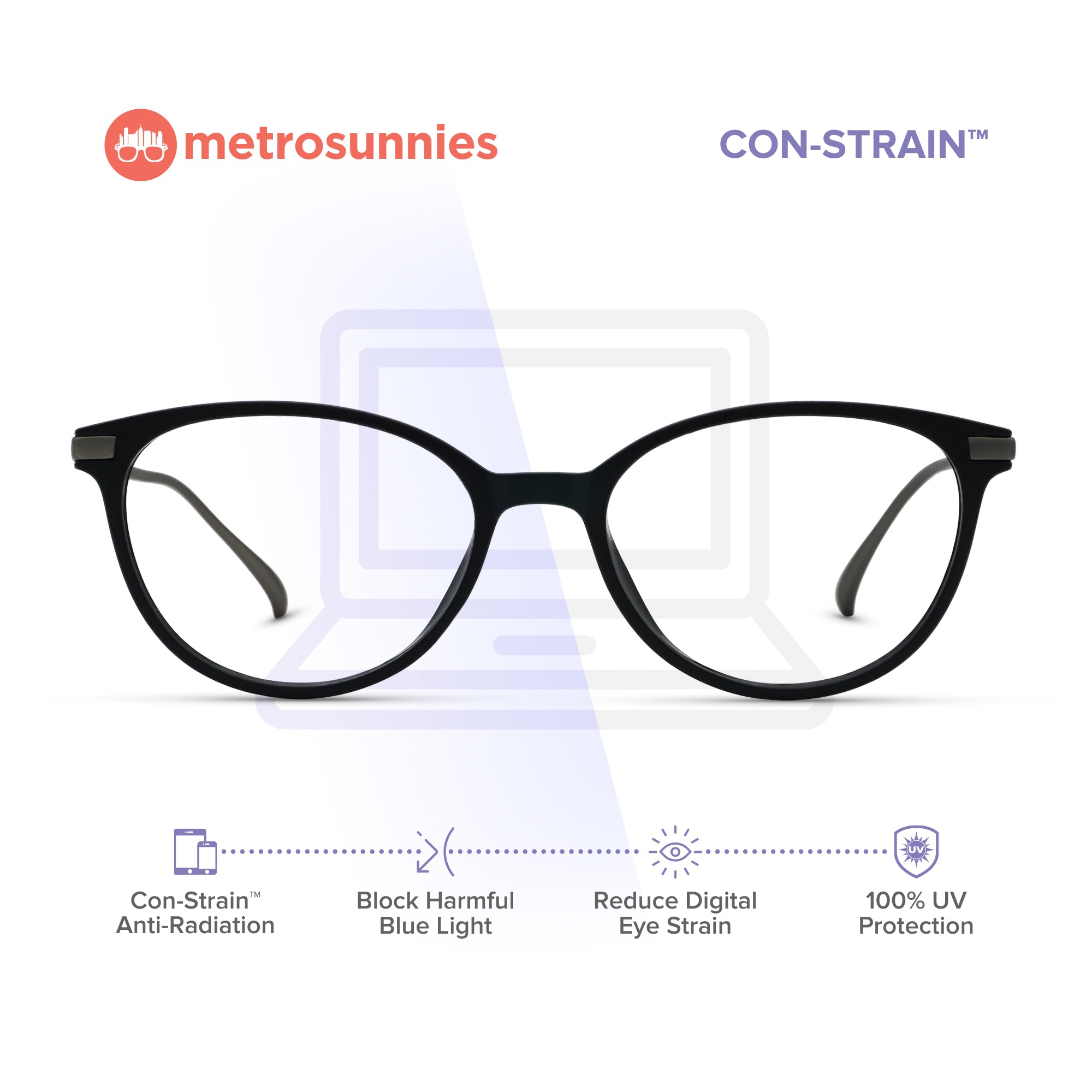 MetroSunnies Passion Specs (Black) / Con-Strain Blue Light / Versairy / Anti-Radiation Eyeglasses