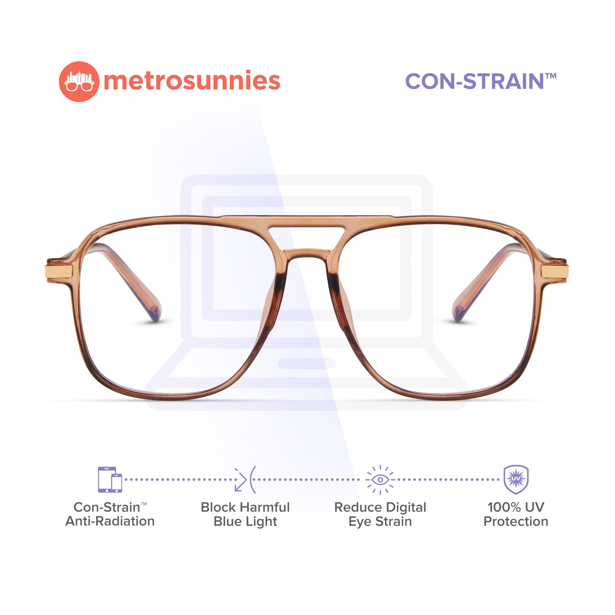 MetroSunnies Paul Specs (Champagne) / Con-Strain Blue Light / Versairy / Anti-Radiation Eyeglasses