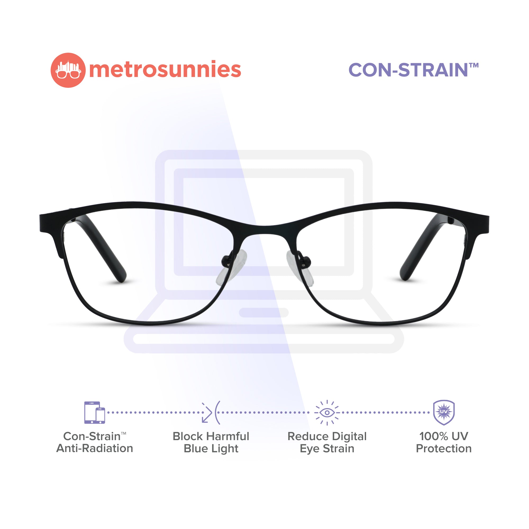MetroSunnies Phillip Specs (Black) / Con-Strain Blue Light / Anti-Radiation Computer Eyeglasses