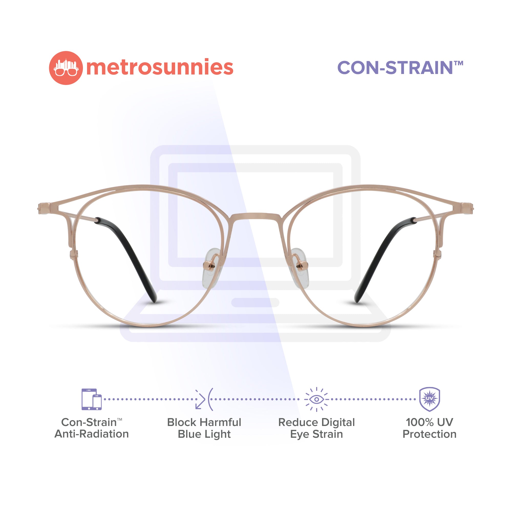 MetroSunnies Phoebe Specs (Rose Gold) / Con-Strain Blue Light / Anti-Radiation Computer Eyeglasses
