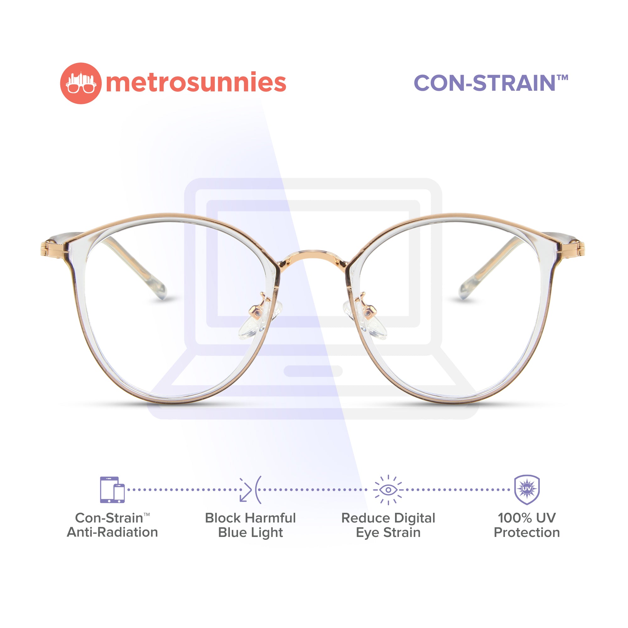 MetroSunnies Rei Specs (Clear) / Con-Strain Blue Light / Anti-Radiation Computer Eyeglasses