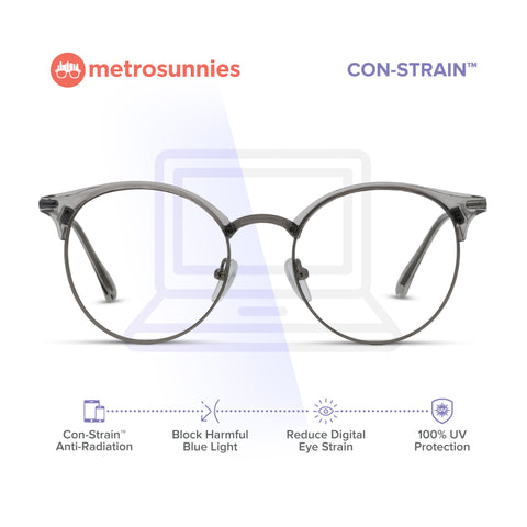 MetroSunnies Selene Specs (Gray) / Con-Strain Blue Light / Anti-Radiation Computer Eyeglasses