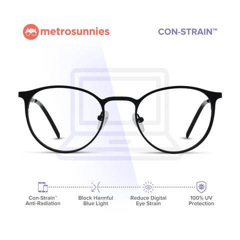 MetroSunnies Steve Specs (Black) / Con-Strain Blue Light / Anti-Radiation Computer Eyeglasses