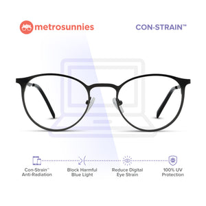 MetroSunnies Steve Specs (Gun) / Con-Strain Blue Light / Anti-Radiation Computer Eyeglasses
