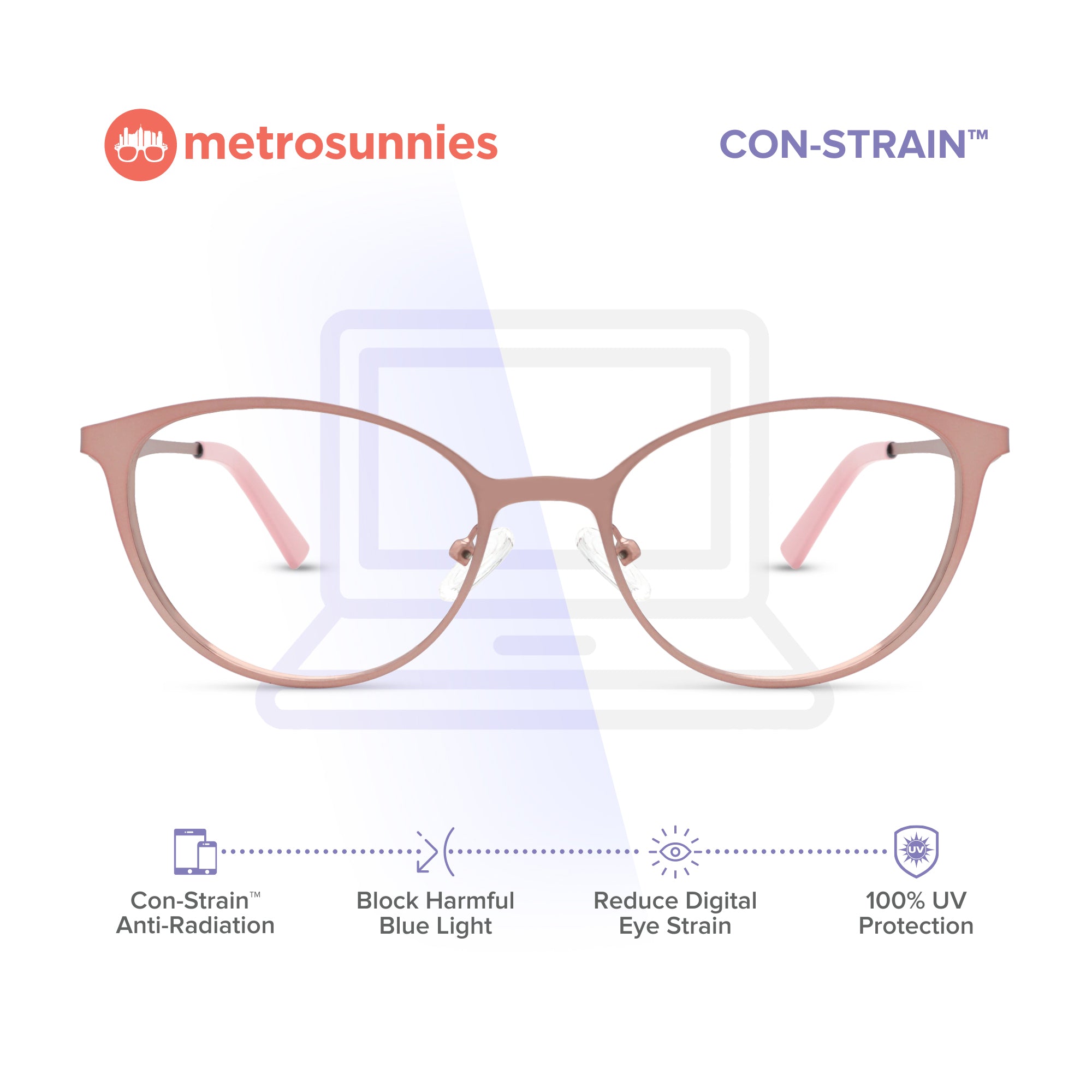 MetroSunnies Sylvia Specs (Pink) / Con-Strain Blue Light / Anti-Radiation Computer Eyeglasses