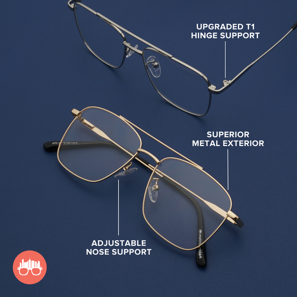 MetroSunnies Terry Specs (Gold) / Replaceable Lens / Eyeglasses for Men and Women