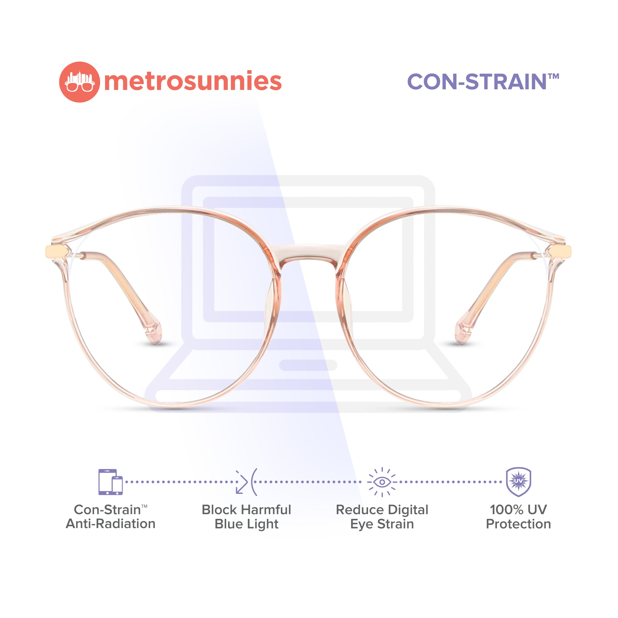 MetroSunnies Victoria Specs (Champagne) / Con-Strain Blue Light / Anti-Radiation Computer Eyeglasses