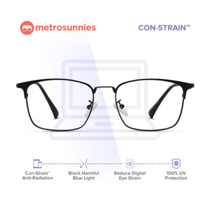 MetroSunnies Windsor Specs (Black) / Con-Strain Blue Light / Anti-Radiation Computer Eyeglasses