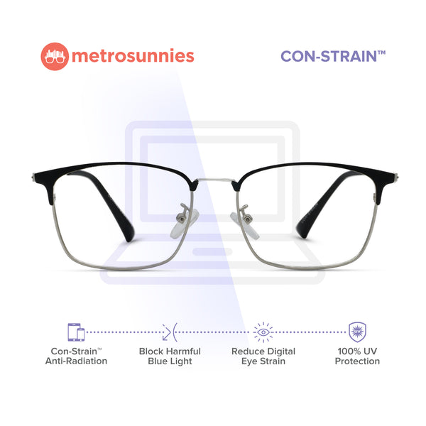 MetroSunnies Windsor Specs (Silver) / Con-Strain Blue Light / Anti-Radiation Computer Eyeglasses